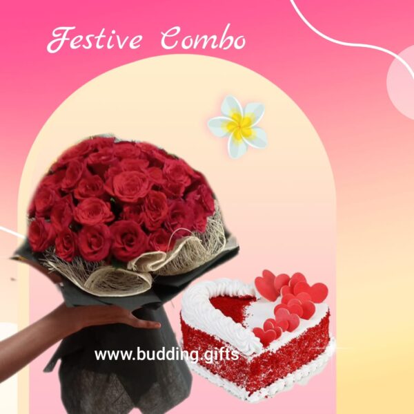 50 Shades of Romance - Rose Bouquet and Red Velvet Cake